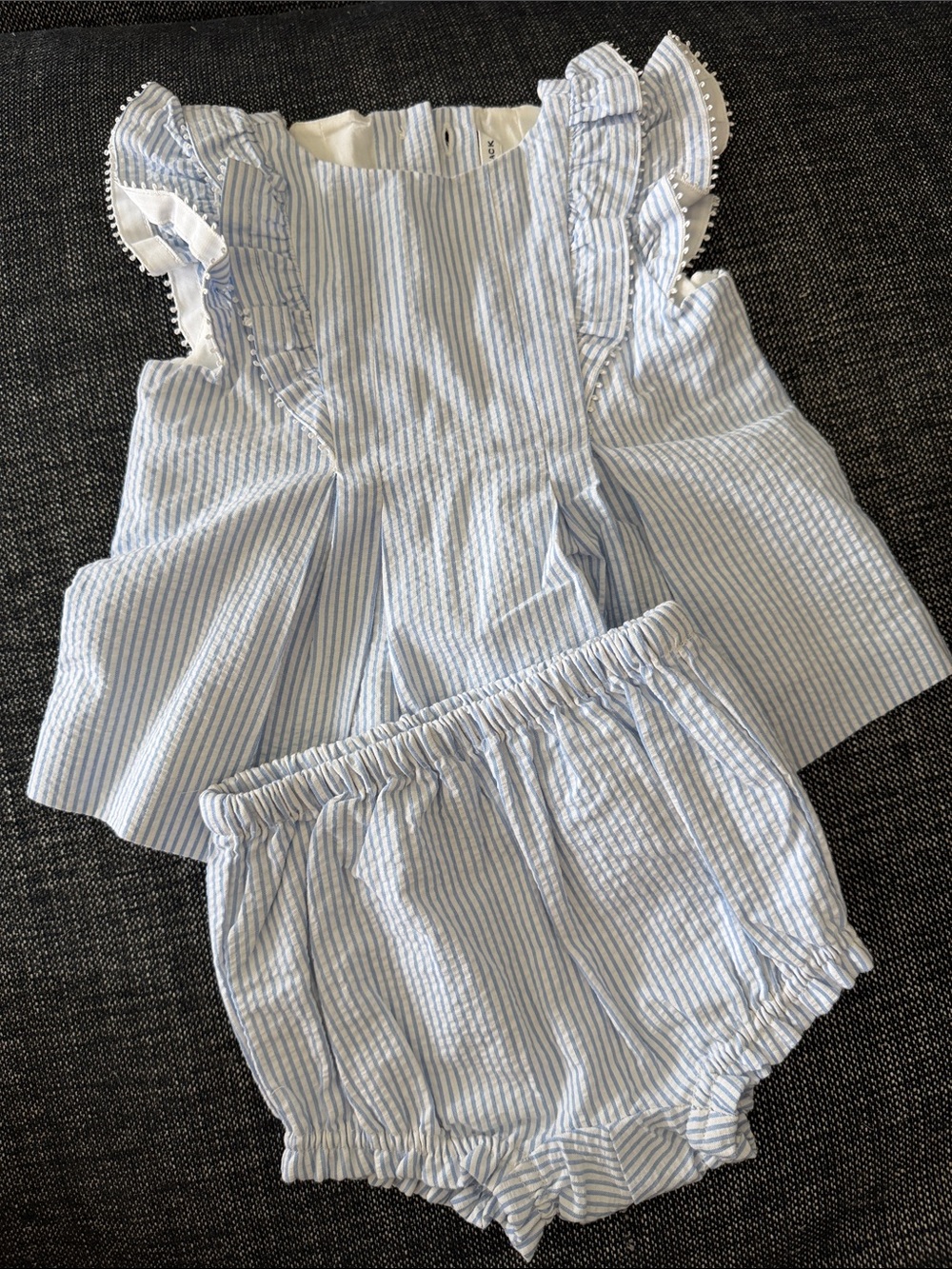 Janie and Jack Blue and White Seersucker Ruffle Matching Set